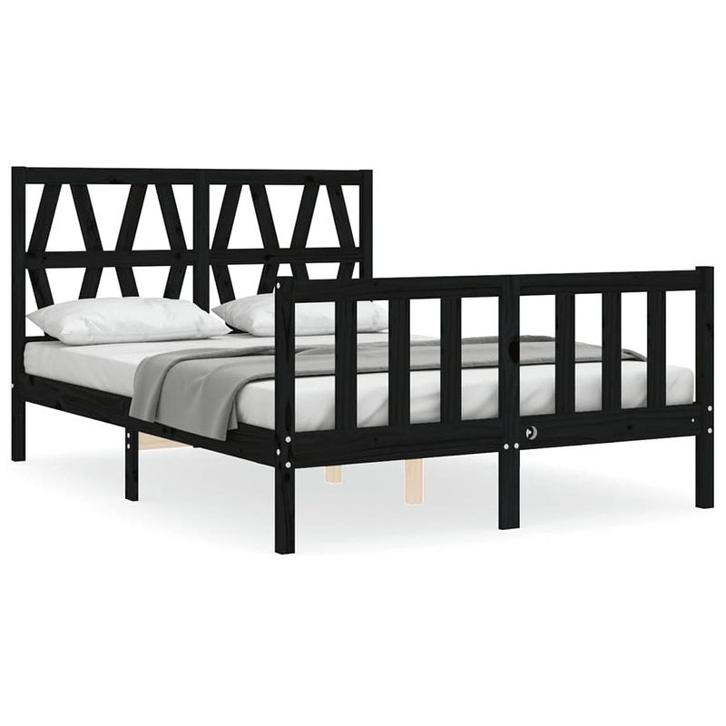 Foto van The living store bedframe - massief grenenhout - 195.5 x 145.5 x 100 cm - zwart