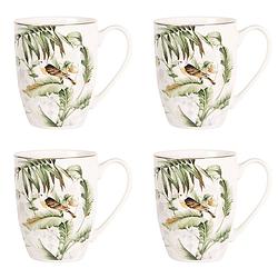 Foto van Haes deco - mokken set van 4 - 12x8x10 cm / 360 ml - met tropische vogel - tropical bird