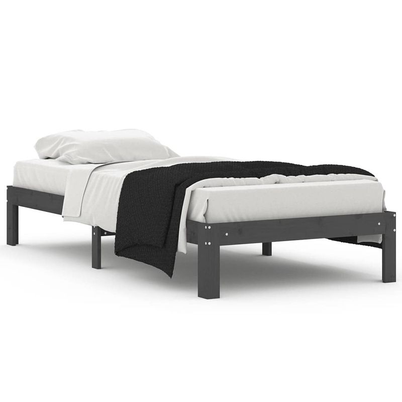 Foto van The living store houten bedframe - the living store - eenpersoonsbed - 90 x 200 cm - grijs