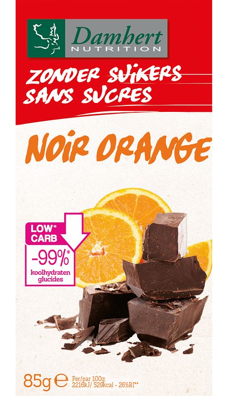 Foto van Damhert zonder suikers chocoladetablet puur orange