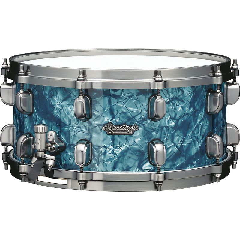 Foto van Tama mrs1465u-tqp turquoise pearl starclassic maple snaredrum black nickel