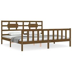 Foto van The living store houten bedframe - massief grenenhout - 205.5 x 185.5 x 100 cm - honingbruin