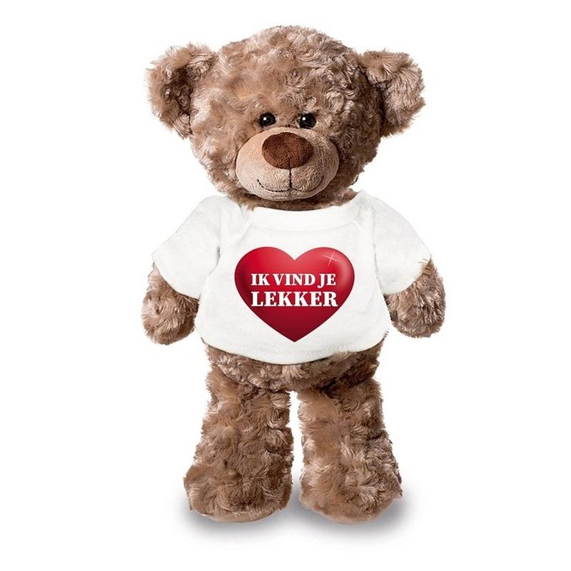 Foto van Knuffel teddybeer met ik vind je lekker hartje shirt 24 cm - knuffelberen