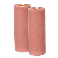 Foto van Countryfield lyon led kaars/stompkaars - 2x - roze - d7,5 x h20 cm - timer - led kaarsen