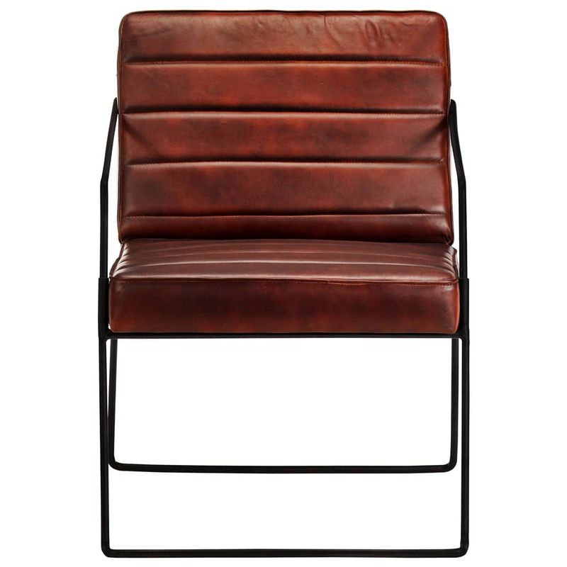 Foto van The living store fauteuil echt leer - armstoel - 52x70x71 cm - donkerbruin/zwart