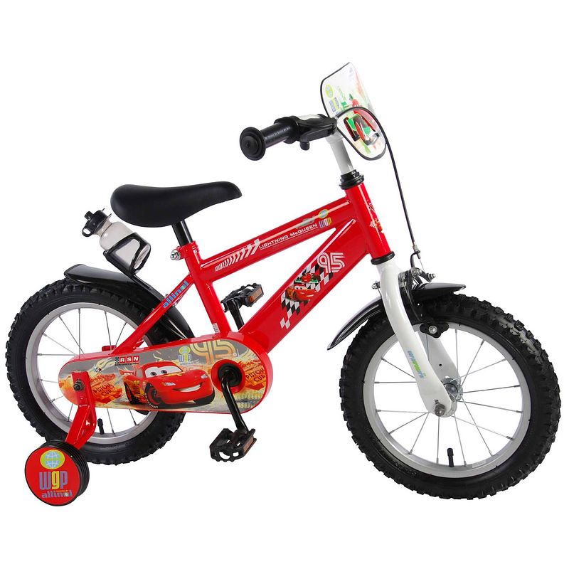 Foto van Disney jongensfiets cars 14 inch 25 cm jongens knijprem rood