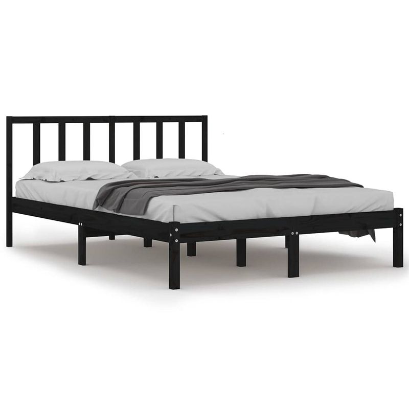 Foto van The living store bedframe grenenhout - zwart - 195.5 x 126 x 100 cm - geschikt voor matras 120 x 190 cm (4ft small