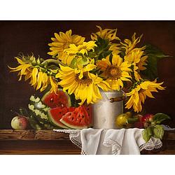 Foto van Inductiebeschermer - zonnebloemen - 60x60 cm