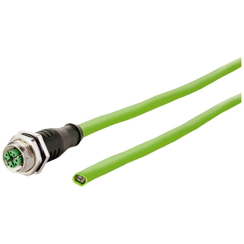 Foto van Metz connect 142m2x20100 m12 netwerkkabel, patchkabel cat 6a s/ftp 10.00 m groen pur-mantel, zuurbestendig, ozonbestendig, uv-bestendig, sleepketting geschikt,