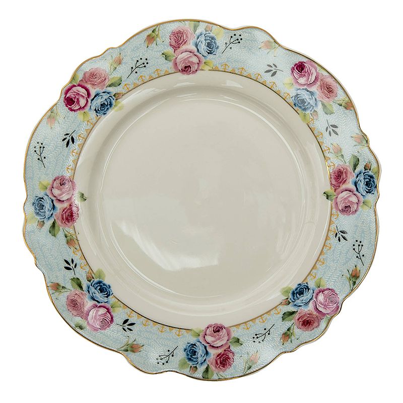 Foto van Clayre & eef servies dinerbord ø 28*2 cm blauw, wit keramiek rond bloemen eetbord blauw eetbord