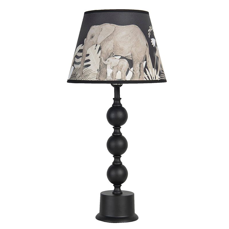 Foto van Haes deco - tafellamp - city jungle - olifanten bedrukte lamp, ø 27x57 cm - bureaulamp, sfeerlamp, nachtlampje