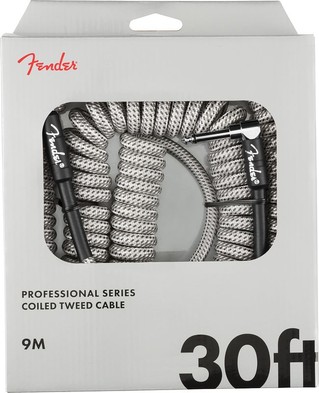 Foto van Fender professional cables coil cable 9 m wit tweed recht en haaks