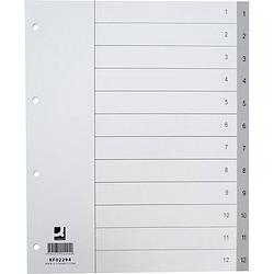 Foto van Q-connect numerieke tabbladen, a4, pp, 1-12, met indexblad, grijs 25 stuks