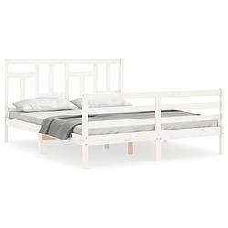 Foto van The living store bed grenenhout - wit - 205.5 x 165.5 x 100 cm - multiplex lattenbodem