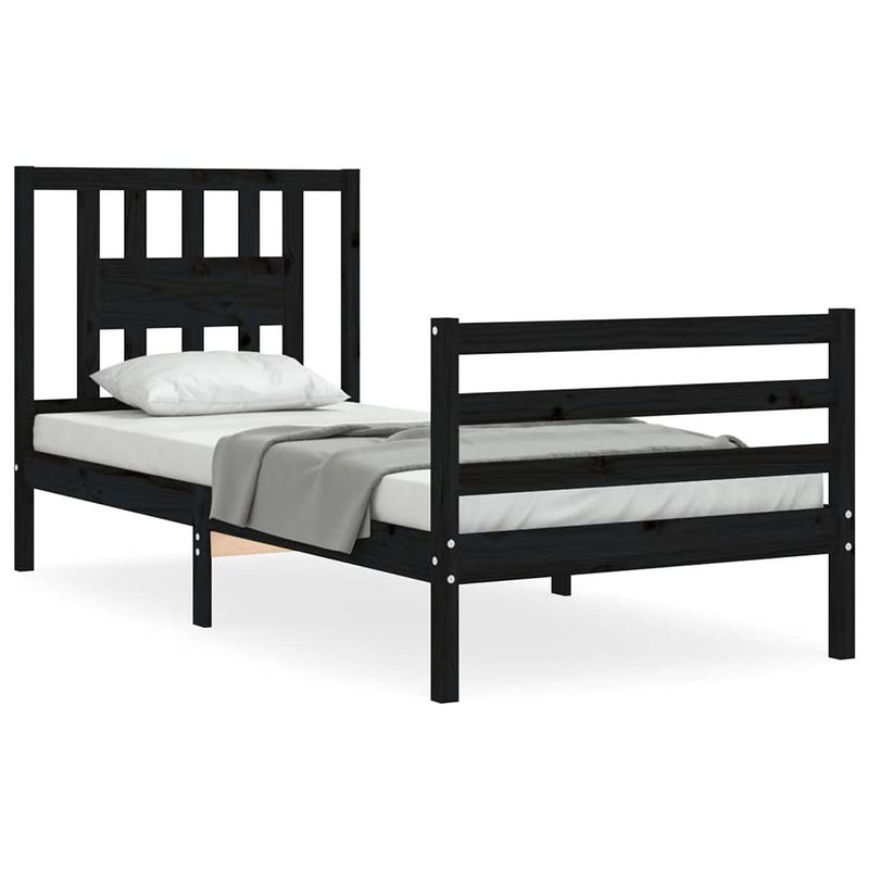 Foto van The living store bedframe massief grenenhout - zwart - 205.5 x 95.5 x 100 cm - multiplex lattenbodem