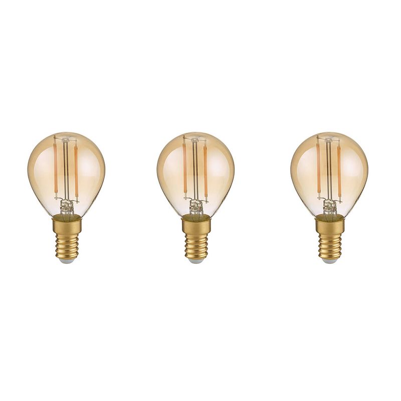 Foto van Led lamp - filament - trion tropin - set 3 stuks - e14 fitting - 2w - warm wit-2700k - amber - glas