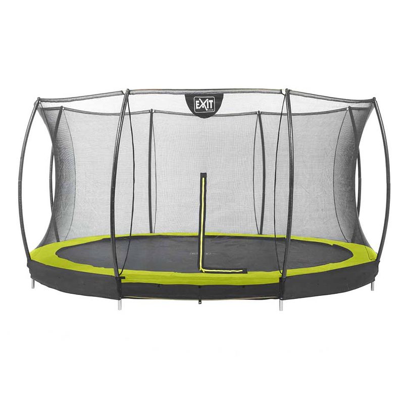 Foto van Exit silhouette verlaagde trampoline met veiligheidsnet rond - 366 cm - lime