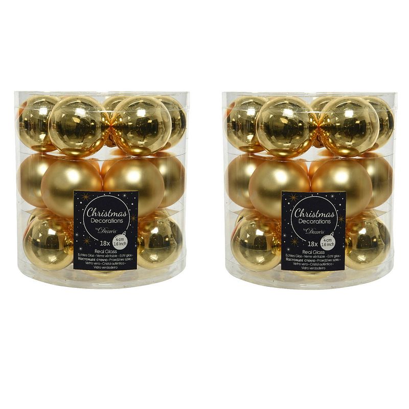 Foto van 36x stuks kleine glazen kerstballen goud 4 cm mat/glans - kerstbal