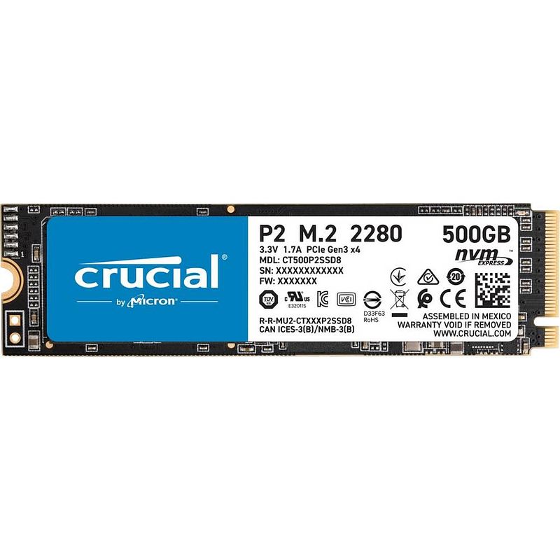 Foto van Crucial p2 500 gb nvme/pcie m.2 ssd 2280 harde schijf pcie nvme 3.0 x4 ct500p2ssd8