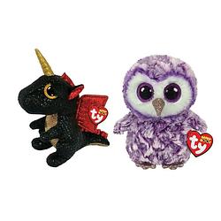 Foto van Ty - knuffel - beanie boo's - grindal dragon & moonlight owl