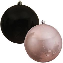 Foto van Kerstversieringen set van 6x grote kunststof kerstballen zwart en lichtroze 14 cm glans - kerstbal