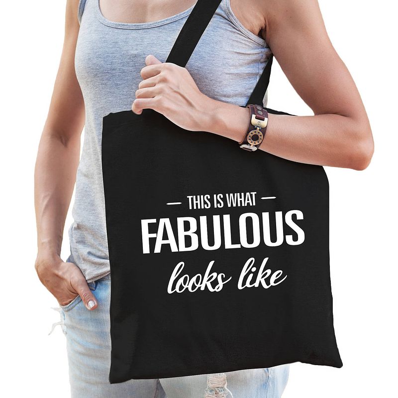 Foto van This is what fabulous looks like cadeau tas zwart voor dames - feest boodschappentassen