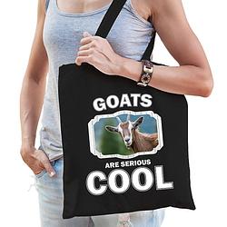 Foto van Katoenen tasje goats are serious cool zwart - geiten/ geit cadeau tas - feest boodschappentassen