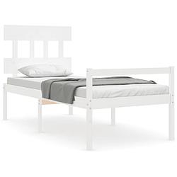 Foto van The living store massief grenenhouten bedframe - 205.5 x 95.5 x 81 cm - wit