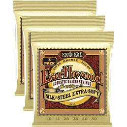 Foto van Ernie ball 3047 earthwood silk & steel extra soft 10-50 snaren voor westerngitaar (3 sets)