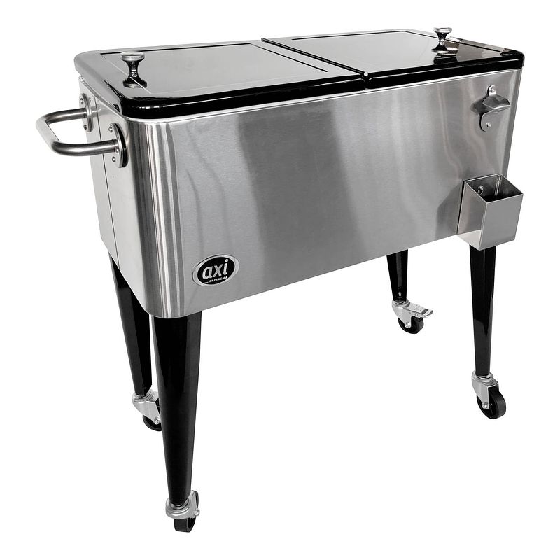 Foto van Axi retro cooler rvs / zilver outdoor koeler op wielen met 76l inhoud