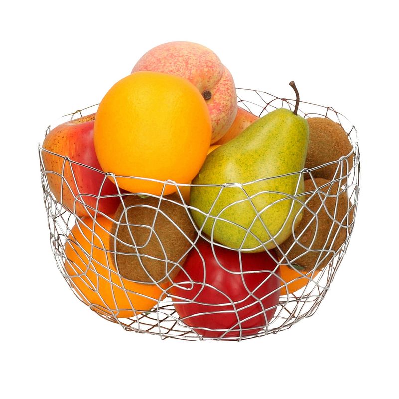 Foto van Fruitschaal/fruitmand rond zilver metaal 22 cm - fruitschalen