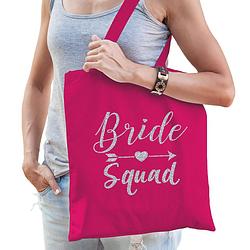 Foto van 1x vrijgezellenfeest bride squad tasje roze/zilver goodiebag dames - feest boodschappentassen