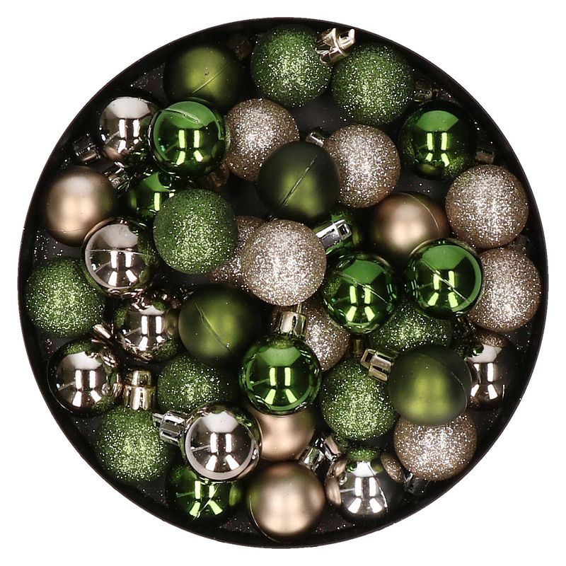 Foto van Set van 40x stuks kunststof kerstballen mix champagne en groen 3 cm - kerstbal