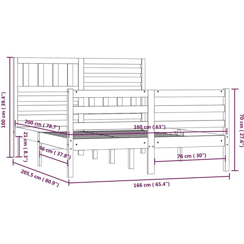 Foto van The living store bedframe grijs 160 x 200 cm - hoogwaardig massief grenenhout - stevig en stabiel frame - in het