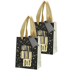 Foto van Set van 4x stuks papieren verjaardag giftbags/cadeau tasjes happy birthday zwart 11 x 14 x 6 cm - cadeautasjes