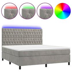 Foto van Vidaxl boxspring met matras en led fluweel lichtgrijs 180x200 cm