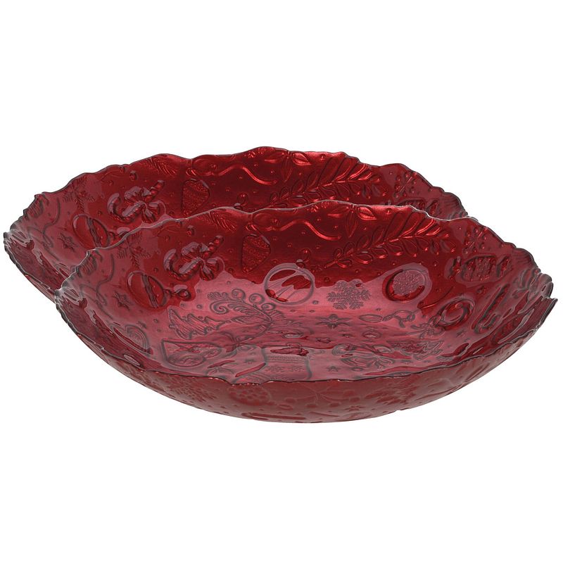 Foto van 2x stuks glazen decoratie schalen/fruitschalen rood rond d30 x h6 cm - fruitschalen