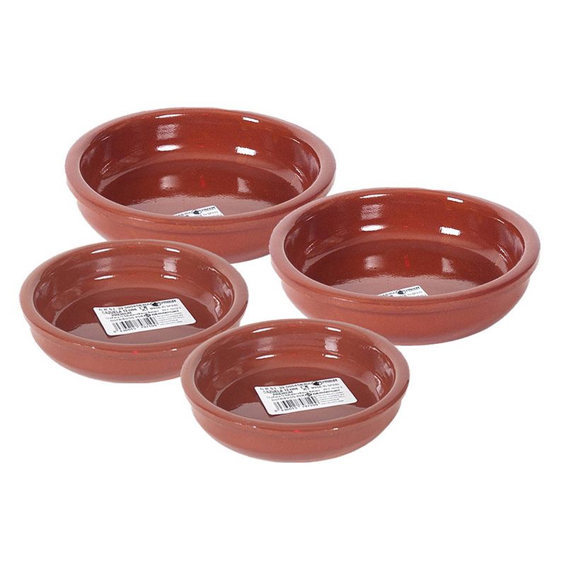 Foto van 4x terracotta tapas bakjes/schaaltjes 16 cm en 12 cm - snack en tapasschalen