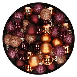 Foto van Kleine kunststof kerstversiering 40x stuks set en 3 cm kerstballen in het aubergine en koper - kerstbal