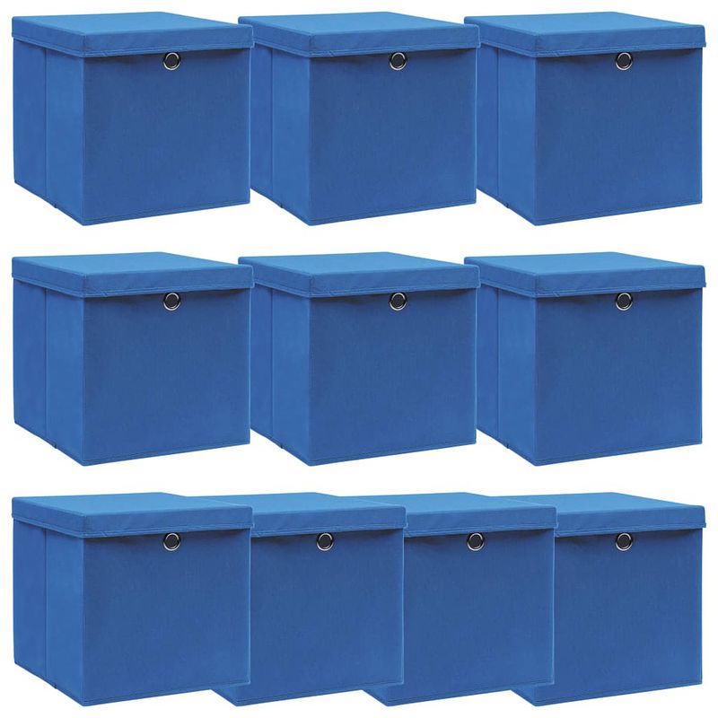 Foto van Vidaxl opbergboxen met deksel 10 st 32x32x32 cm stof blauw