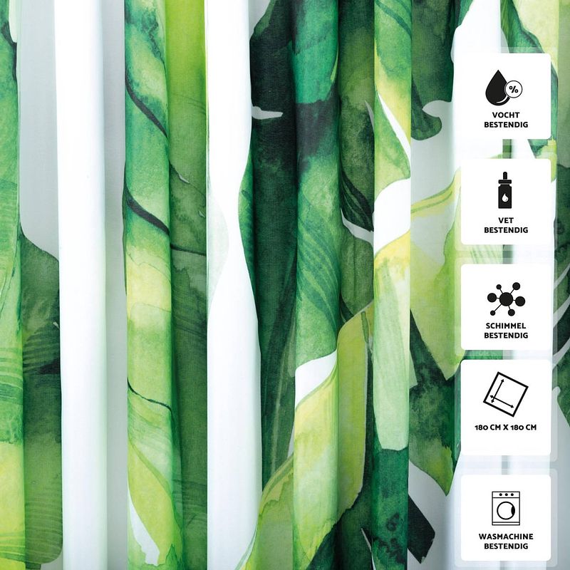 Foto van Rx goods® tropisch jungle douchegordijn - 180x180cm - incl. 12 ringen - waterafstotend - polyester