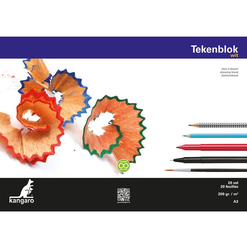 Foto van Kangaro tekenblok eenzijdig gelijmd a3 papier wit 20 vellen