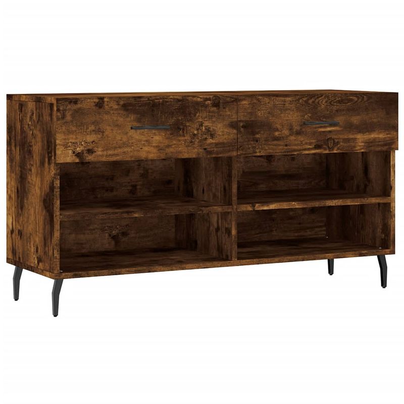 Foto van The living store schoenenkast - gerookt eiken - 102 x 35 x 55 cm - duurzaam - 2 lades - 4 planken