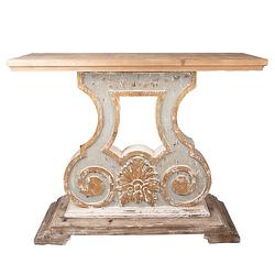 Foto van Clayre & eef sidetable 121x40x99 cm beige grijs hout wandtafel haltafel console tafel beige wandtafel haltafel