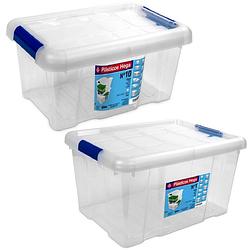 Foto van 2x opbergboxen/opbergdozen met deksel 5 en 16 liter kunststof transparant/blauw - opbergbox