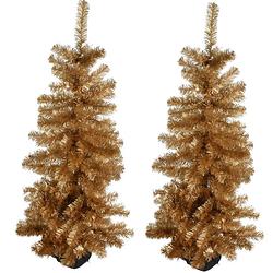 Foto van 2x stuks kunstbomen/kunst kerstbomen goud 120 cm - kunstkerstboom