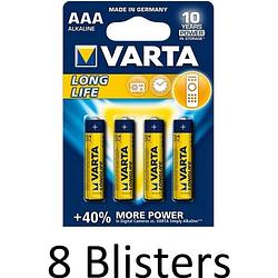 Foto van 32 stuks (8 blisters a 4 st) varta longlife aaa alkaline batterij