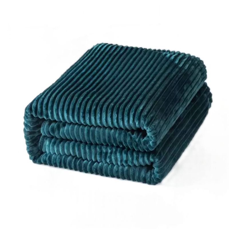 Foto van Casa di elturo flanellen fleece plaid geribbeld - petrol blauw - xl 180 x 220 cm