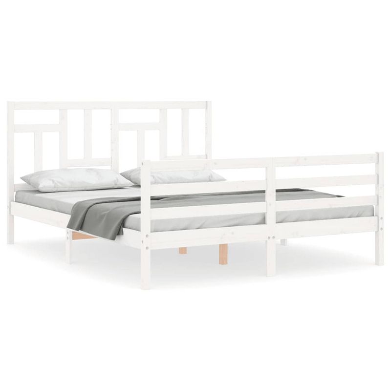 Foto van The living store bed grenenhout - wit - 205.5 x 165.5 x 100 cm - multiplex lattenbodem