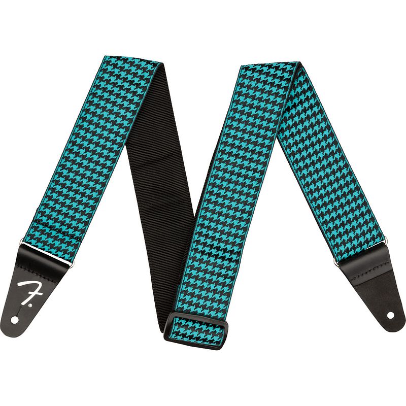 Foto van Fender houndstooth strap teal gitaarband zwart-blauw